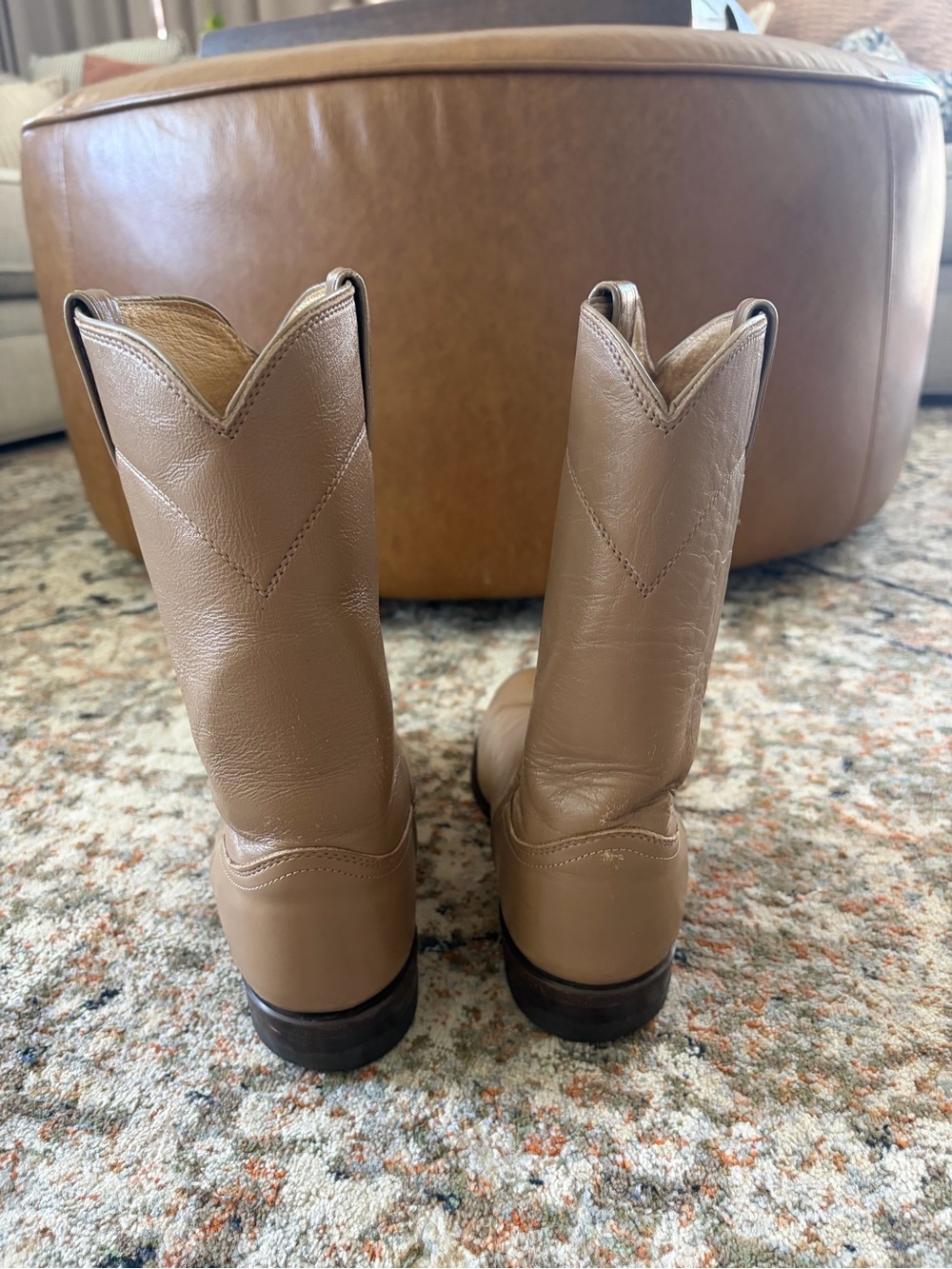 Vintage Justin Roper Boots Men’s 8.5D Tan Leather Western Cowboy Boots - Picture 3 of 11